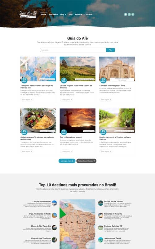 Modelo de site com blog de viagens
