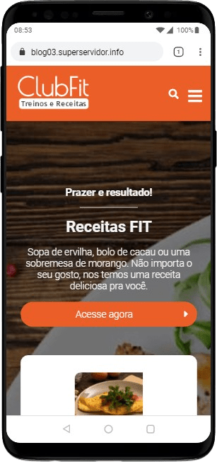 Modelo de site com blog de receitas de comidas fitness, culinária ou gastronomia