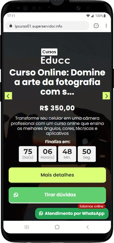 Projeto de site criado para vendas de curso online